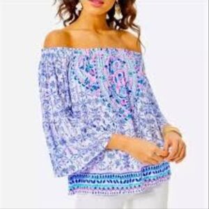 Lilly Pulitzer Nevie Off The Shoulder Printed Top Small